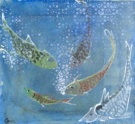 Anneliese Guttenberger - Fische auf Leinen